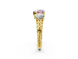 Yellow gold Three-Stone Fancy Pink Heart Cut Cut Diamond Ring with Channel-Set Band and Prong Setting_2