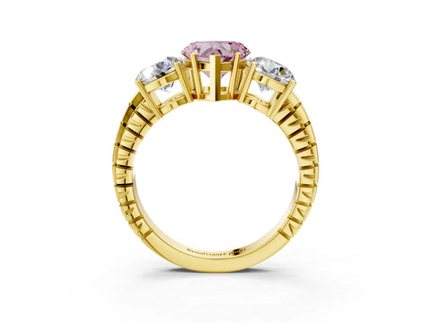 Yellow gold Three-Stone Fancy Pink Heart Cut Cut Diamond Ring with Channel-Set Band and Prong Setting_3