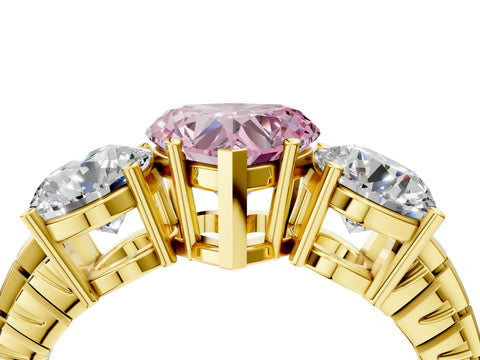 Yellow gold Three-Stone Fancy Pink Heart Cut Cut Diamond Ring with Channel-Set Band and Prong Setting_4