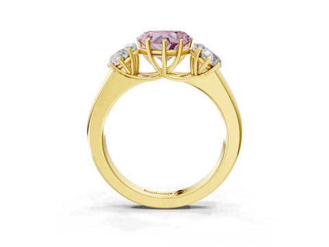 Yellow gold Three-Stone Fancy Pink Heart Cut Cut Diamond Ring with Prong Setting and Classic Band_3