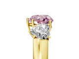 Yellow gold Three-Stone Fancy Pink Heart Cut Cut Diamond Ring with Prong Setting and Classic Band_5