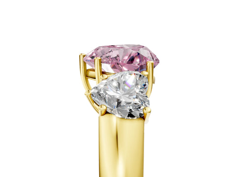 Yellow gold Three-Stone Fancy Pink Heart Cut Cut Diamond Ring with Prong Setting and Classic Band_5