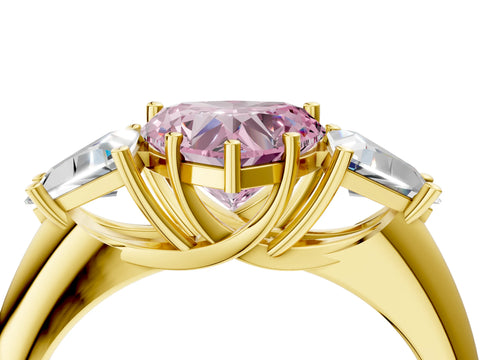Yellow gold Three-Stone Fancy Pink Heart Cut Cut Diamond Ring with Trillion Side Stones and Four-Prong Setting_7