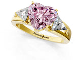 Yellow gold Three-Stone Fancy Pink Heart Cut Cut Diamond Ring with Trillion Side Stones on a Split Shank Band_1