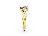 Yellow gold Three-Stone Fancy Pink Heart Cut Cut Diamond Ring with Trillion Side Stones on a Split Shank Band_2