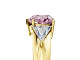 Yellow gold Three-Stone Fancy Pink Heart Cut Cut Diamond Ring with Trillion Side Stones on a Split Shank Band_5