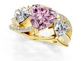 Yellow gold Three-Stone Fancy Pink Heart Cut Cut Diamond Split Shank Prong Set Ring_1