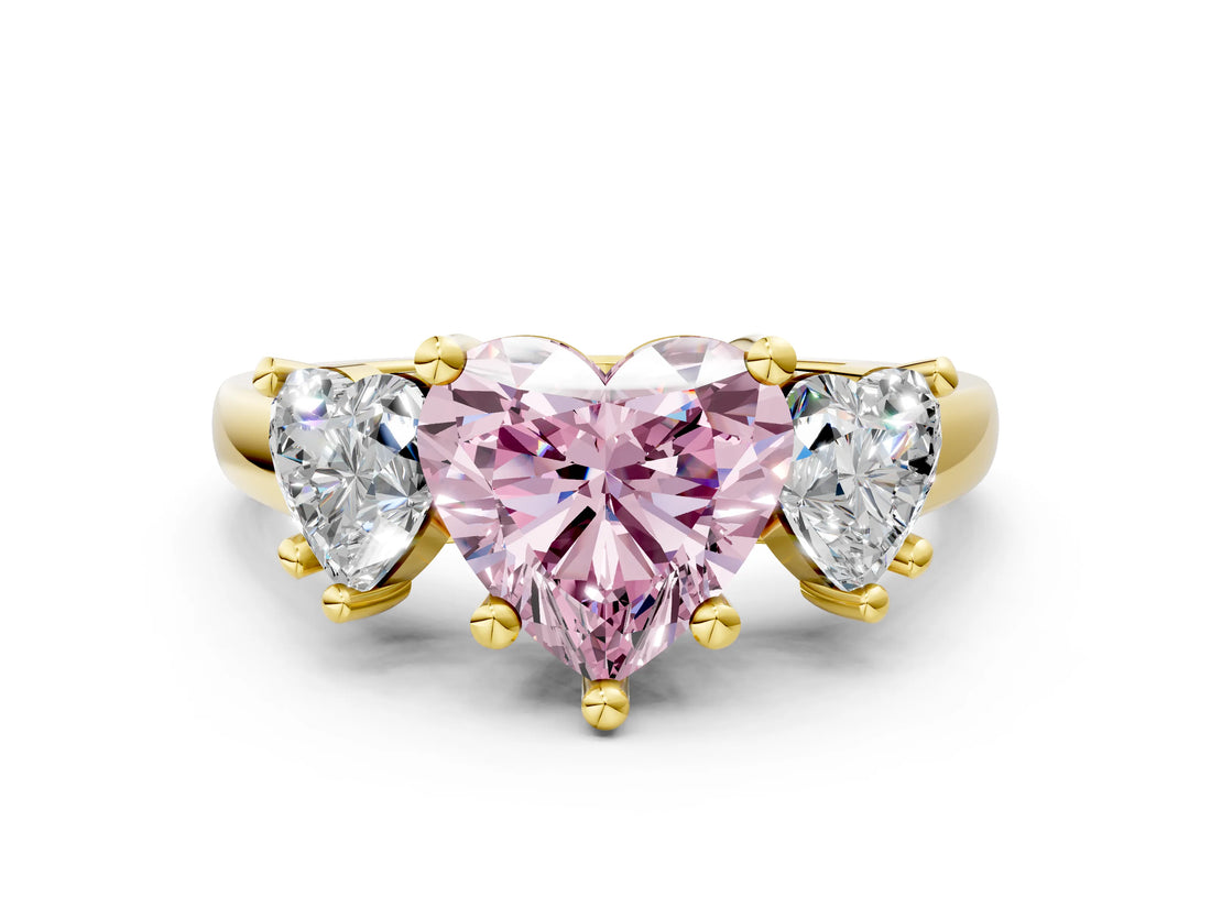Yellow gold Three-Stone Fancy Pink Heart Cut Cut Solitaire Ring with Classic Prong Setting