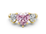 Yellow gold Three-Stone Fancy Pink Heart Cut Cut Solitaire Ring with Classic Prong Setting