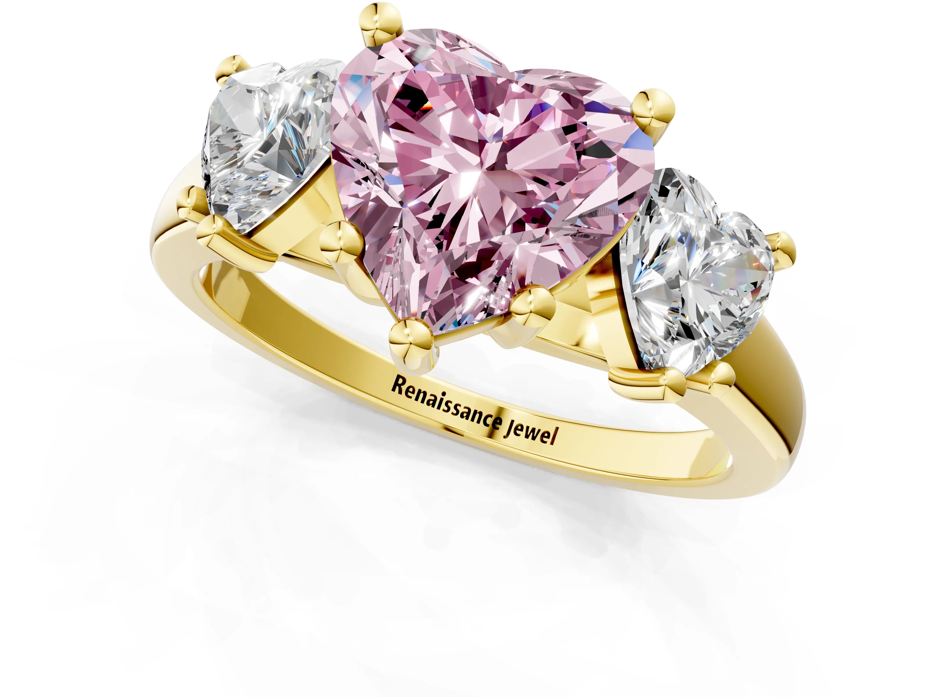 Yellow gold Three-Stone Fancy Pink Heart Cut Cut Solitaire Ring with Classic Prong Setting_1