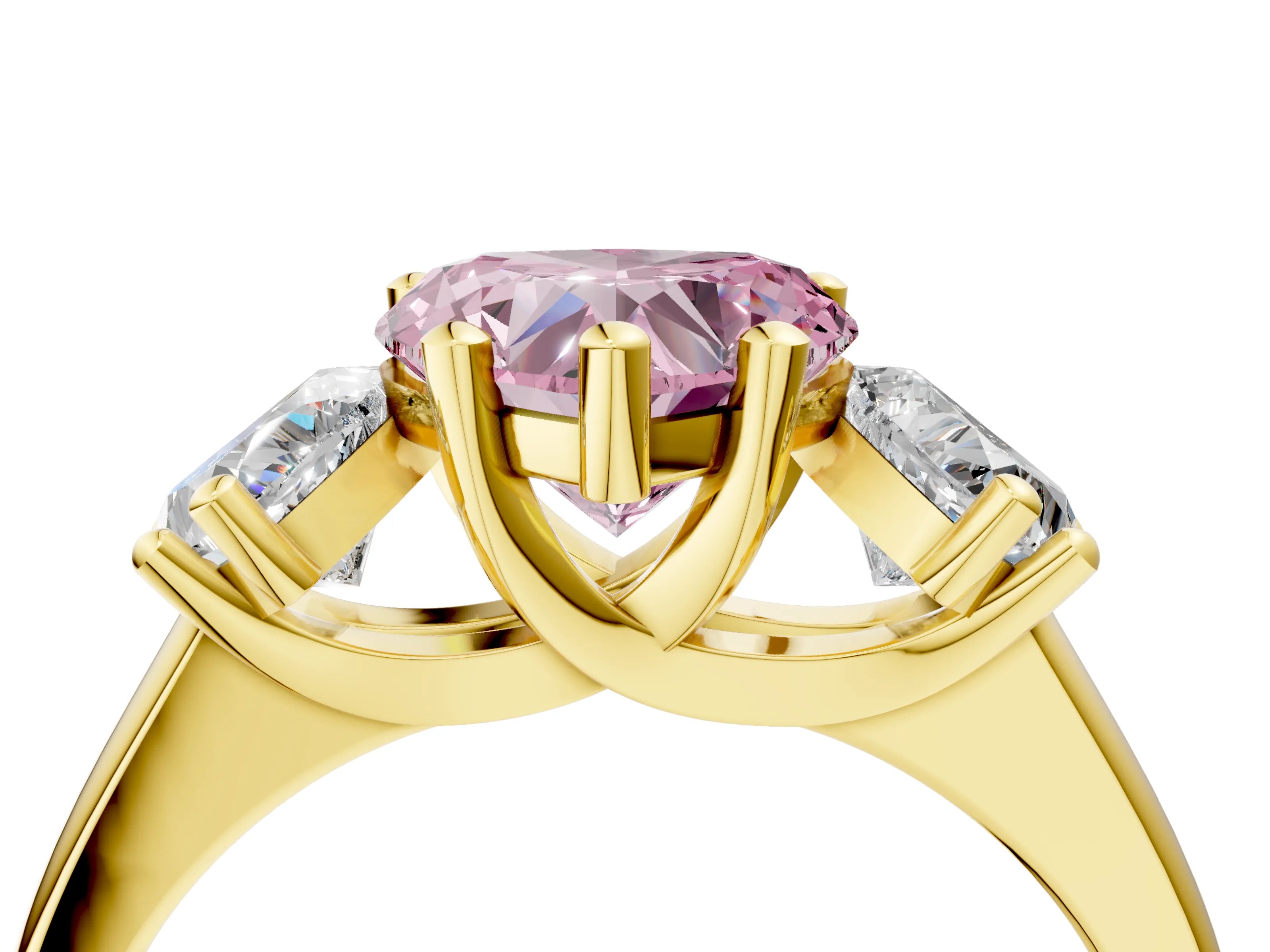 Yellow gold Three-Stone Fancy Pink Heart Cut Cut Solitaire Ring with Classic Prong Setting_4