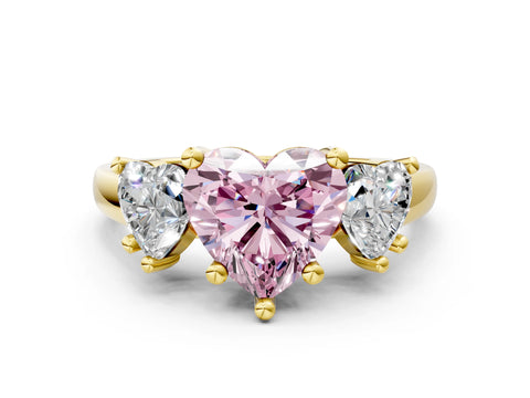 Yellow gold Three-Stone Fancy Pink Heart Cut Cut Solitaire Ring with Classic Prong Setting