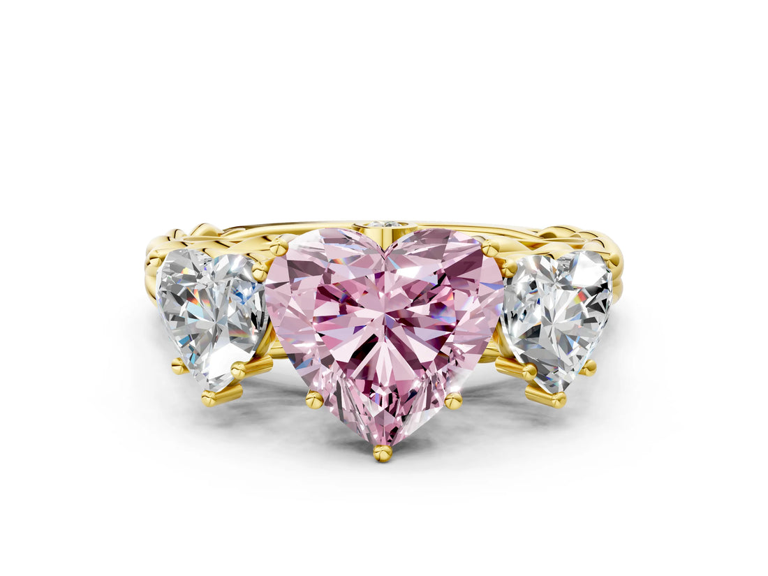 Yellow gold Three-Stone Fancy Pink Heart Cut Diamond Braided Band Ring with Four-Prong Setting_40