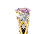 Yellow gold Three-Stone Fancy Pink Heart Cut Diamond Braided Band Ring with Four-Prong Setting_45