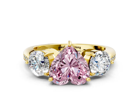Yellow gold Three-Stone Fancy Pink Heart Cut Diamond Channel Set Engagement Ring with Prong Setting_12