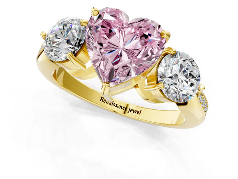 Yellow gold Three-Stone Fancy Pink Heart Cut Diamond Channel Set Engagement Ring with Prong Setting_13