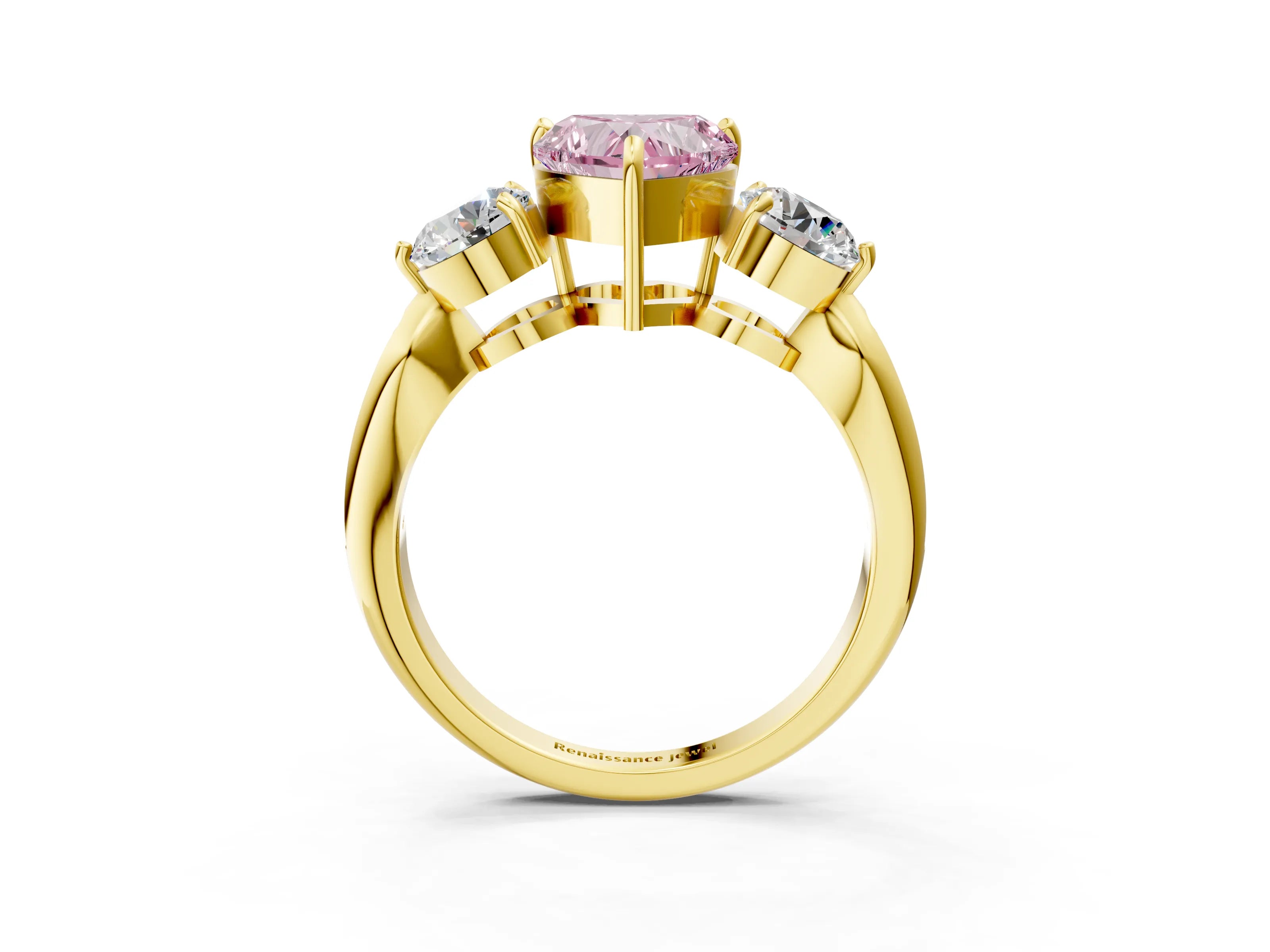 Yellow gold Three-Stone Fancy Pink Heart Cut Diamond Channel Set Engagement Ring with Prong Setting_15