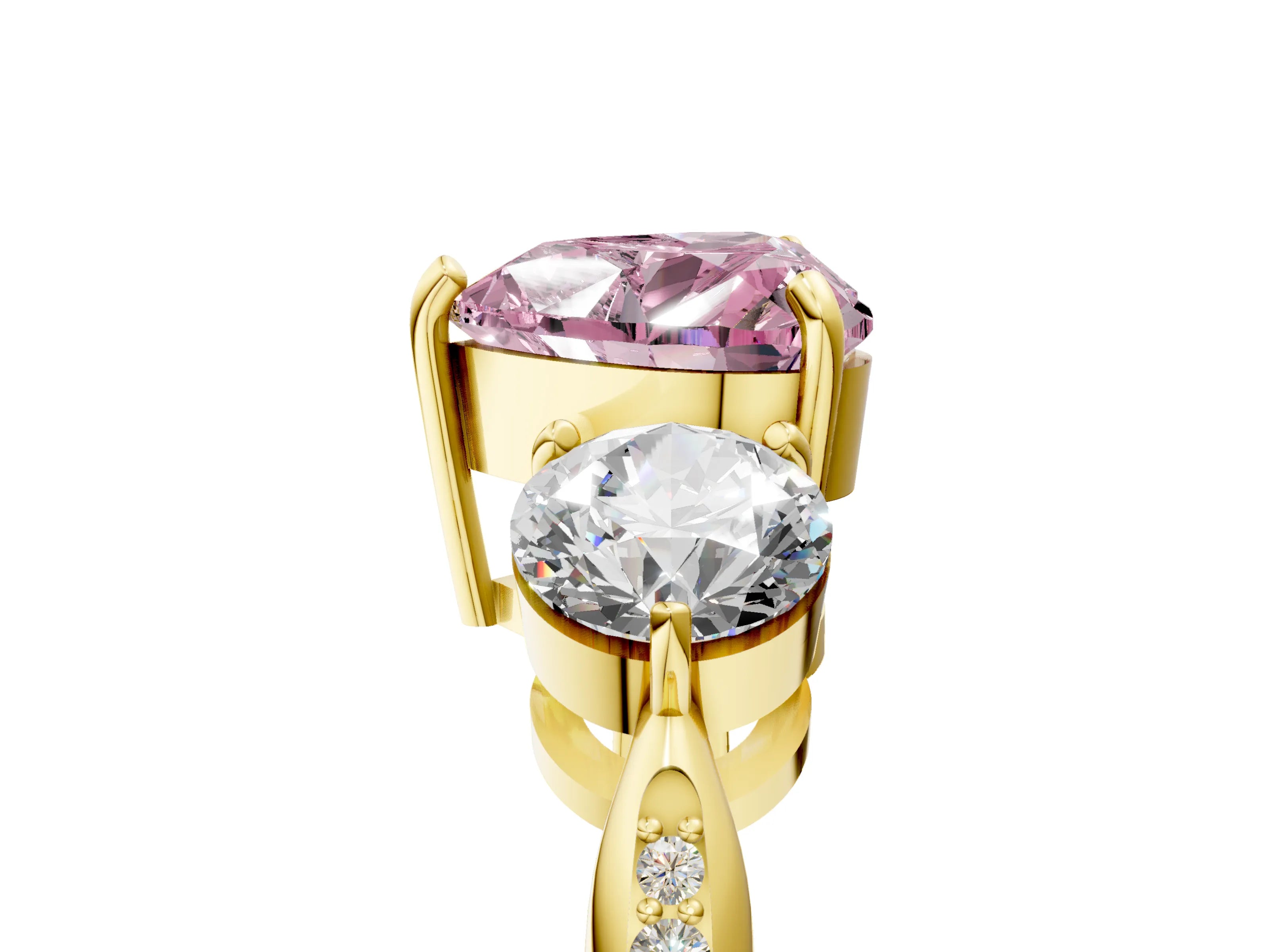 Yellow gold Three-Stone Fancy Pink Heart Cut Diamond Channel Set Engagement Ring with Prong Setting_17