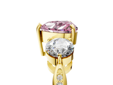 Yellow gold Three-Stone Fancy Pink Heart Cut Diamond Channel Set Engagement Ring with Prong Setting_17