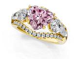 Yellow gold Three-Stone Fancy Pink Heart Cut Diamond Engagement Ring with Pave Band and Prong Setting_1