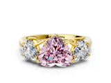 Yellow gold Three-Stone Fancy Pink Heart Cut Diamond Engagement Ring with Prong Setting_3