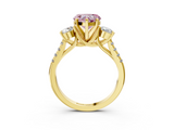Yellow gold Three-Stone Fancy Pink Heart  Cut Diamond Pavé Band with Four-Prong Setting_31