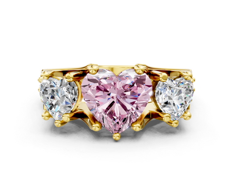 Yellow gold Three-Stone Fancy Pink Heart  Cut Diamond Ring with Channel-Set Band and Four-Prong Setting_35