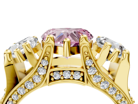 Yellow gold Three-Stone Fancy Pink Heart  Cut Diamond Ring with Channel-Set Band and Four-Prong Setting_39