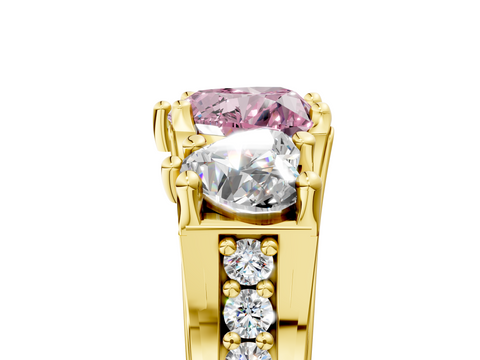 Yellow gold Three-Stone Fancy Pink Heart  Cut Diamond Ring with Channel-Set Band and Four-Prong Setting_40
