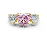 Yellow gold Three-Stone Fancy Pink Heart Cut Diamond Ring with Pavé Band and Prong Setting_92