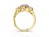 Yellow gold Three-Stone Fancy Pink Heart Cut Diamond Ring with Pavé Band and Prong Setting_95
