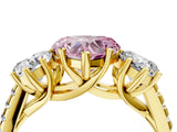 Yellow gold Three-Stone Fancy Pink Heart Cut Diamond Ring with Pavé Band and Prong Setting_96