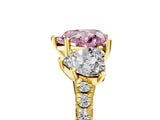Yellow gold Three-Stone Fancy Pink Heart Cut Diamond Ring with Pavé Band and Prong Setting_97