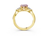 Yellow gold Three-Stone Fancy Pink Heart  Cut Diamond Ring with Pear Side Stones in Four-Prong Setting_118