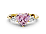 Yellow gold Three-Stone Fancy Pink Heart Cut Diamond Ring with Pear  Side Stones in Four-Prong Setting_36