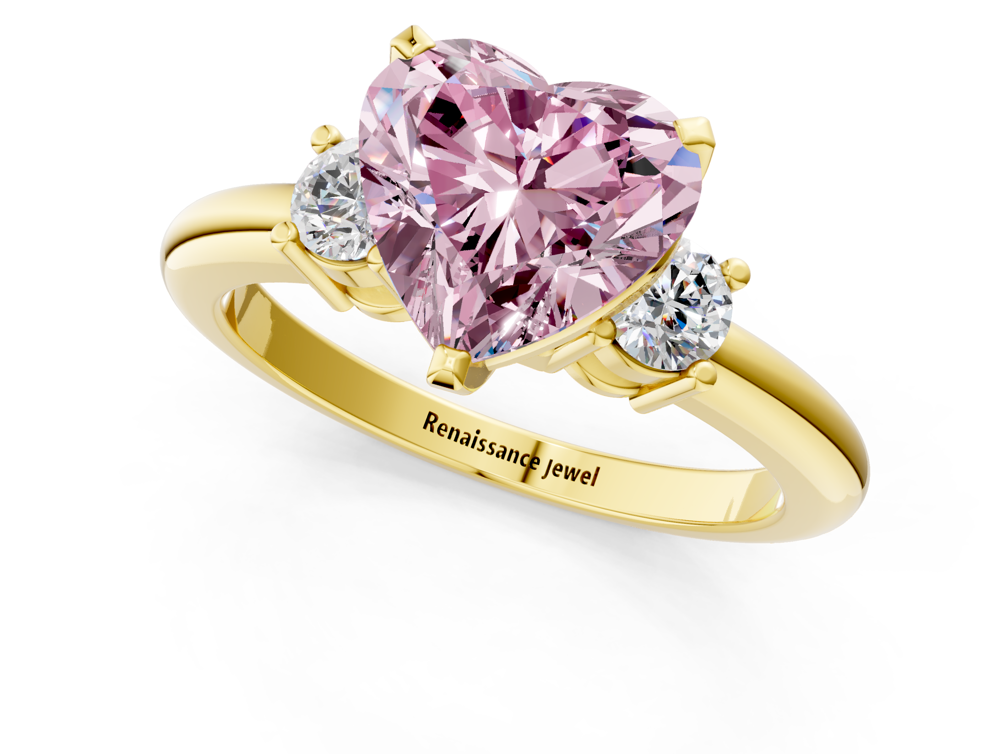 Yellow gold Three-Stone Fancy Pink Heart  Cut Diamond Solitaire with Prong Setting and Classic Band_46