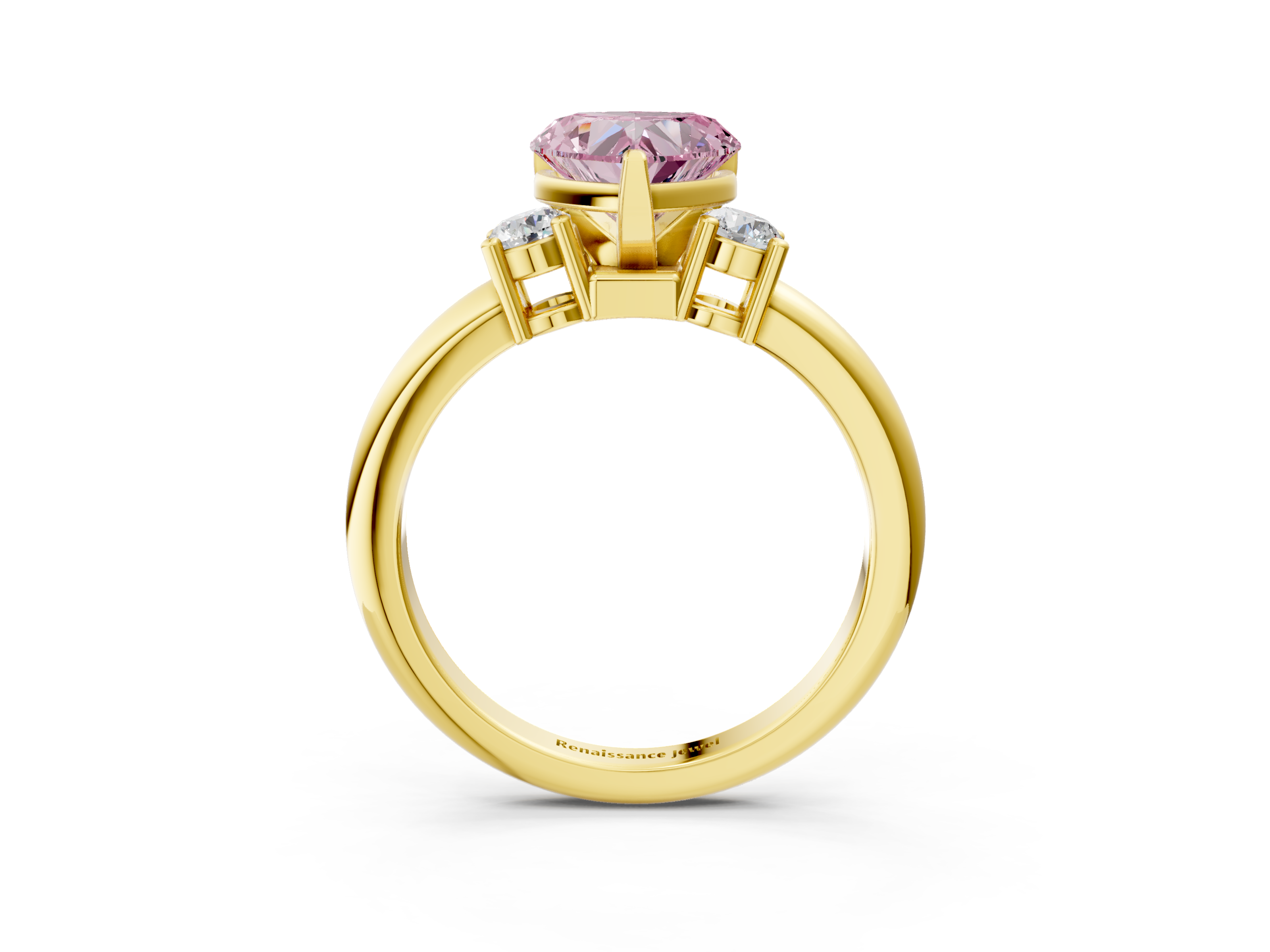 Yellow gold Three-Stone Fancy Pink Heart  Cut Diamond Solitaire with Prong Setting and Classic Band_48
