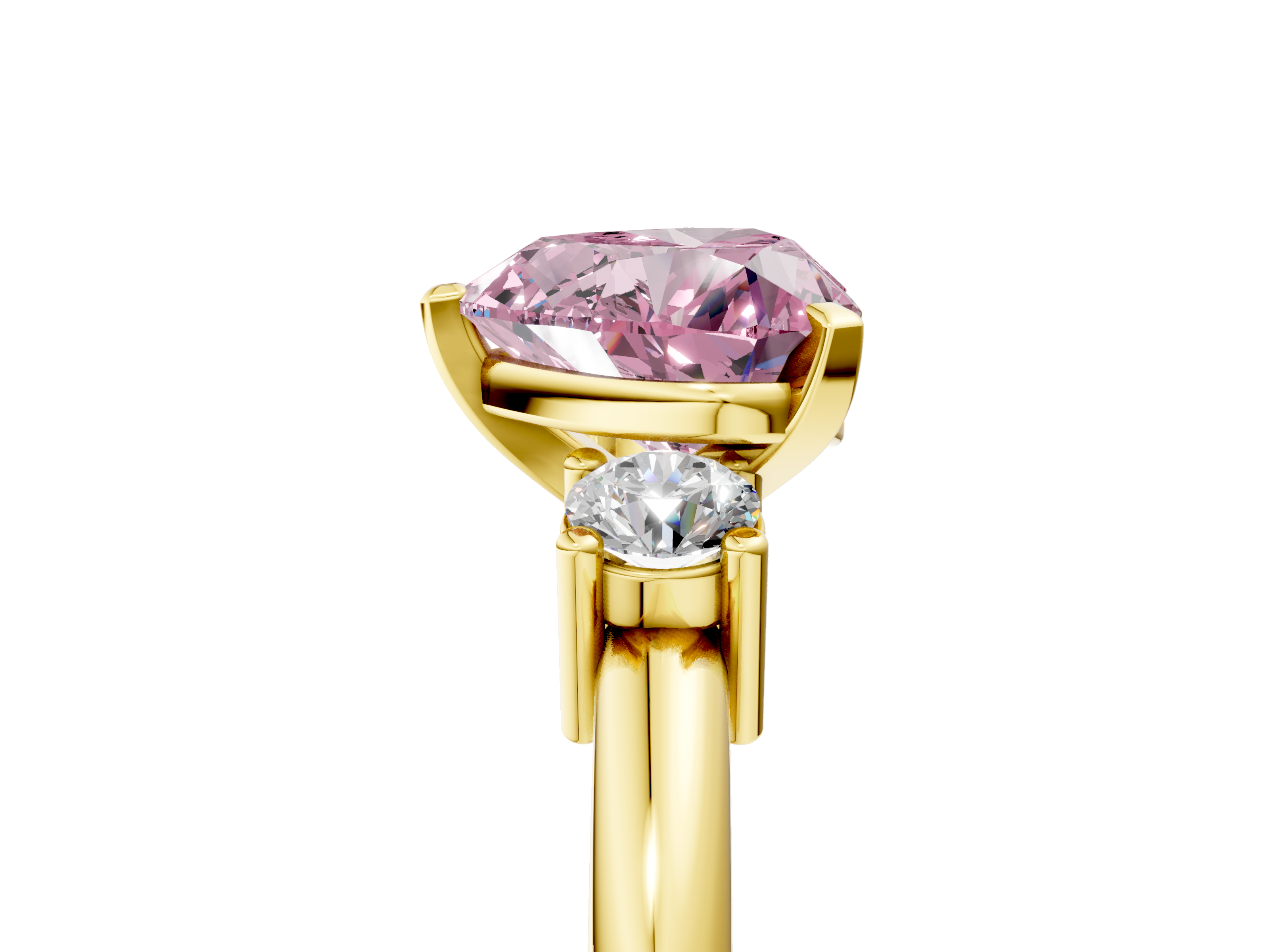 Yellow gold Three-Stone Fancy Pink Heart  Cut Diamond Solitaire with Prong Setting and Classic Band_50