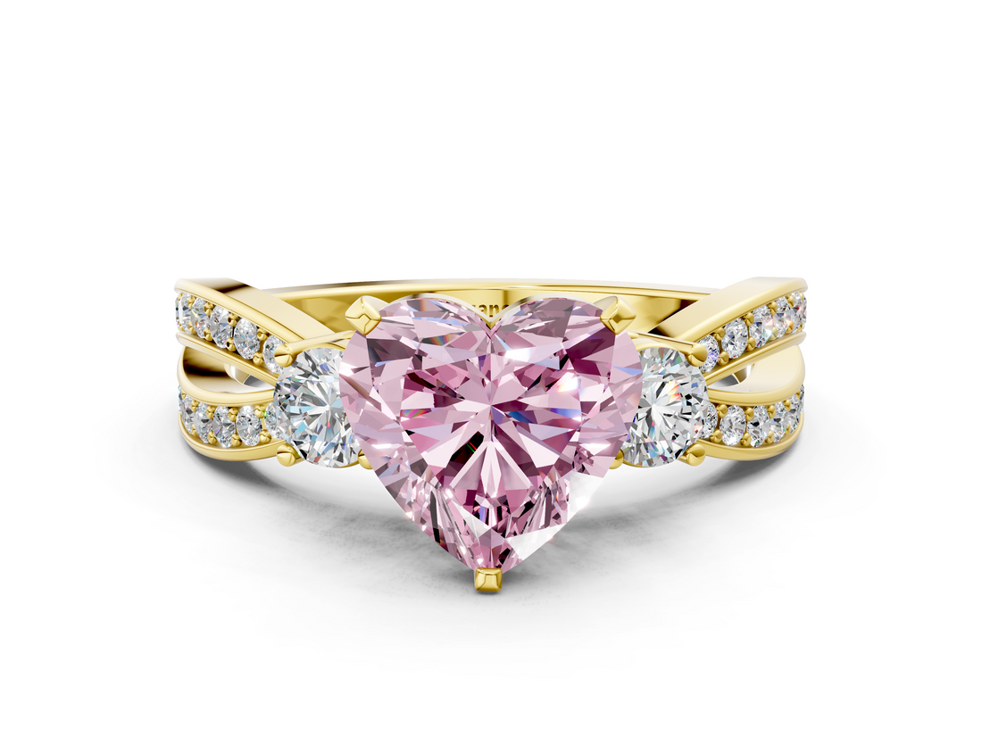 Yellow gold Three-Stone Fancy Pink Heart  Cut Diamond Twist Band with Prong Setting_39