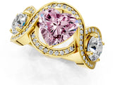 Yellow gold Three-Stone Fancy Pink Heart Cut Diamond Wave Pave Band with Prong Setting_1