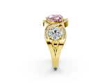 Yellow gold Three-Stone Fancy Pink Heart Cut Diamond Wave Pave Band with Prong Setting_2