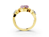 Yellow gold Three-Stone Fancy Pink Heart Cut Diamond Wave Pave Band with Prong Setting_3