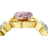 Yellow gold Three-Stone Fancy Pink Heart Cut Diamond Wave Pave Band with Prong Setting_4