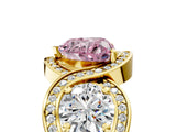 Yellow gold Three-Stone Fancy Pink Heart Cut Diamond Wave Pave Band with Prong Setting_5