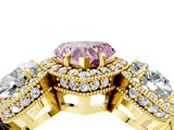 Yellow gold Three-Stone Fancy Pink Heart Cut Halo Diamond Milgrain Band with Four-Prong Setting_4