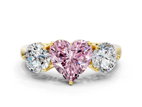 Yellow gold Three-Stone Fancy Pink Heart  Cut Solitaire Ring with Prong Setting on a Classic Band_77