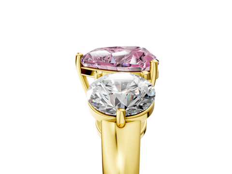 Yellow gold Three-Stone Fancy Pink Heart  Cut Solitaire Ring with Prong Setting on a Classic Band_82