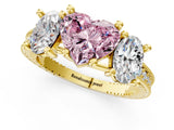 Yellow gold Three-Stone Fancy Pink Heart  Diamond Milgrain Pave Band with Prong Setting 1