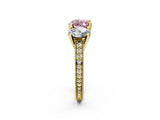 Yellow gold Three-Stone Fancy Pink Heart  Diamond Milgrain Pave Band with Prong Setting 2