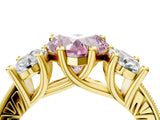 Yellow gold Three-Stone Fancy Pink Heart  Diamond Milgrain Pave Band with Prong Setting 4